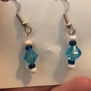 Silver Blue Glass Bead Earrings